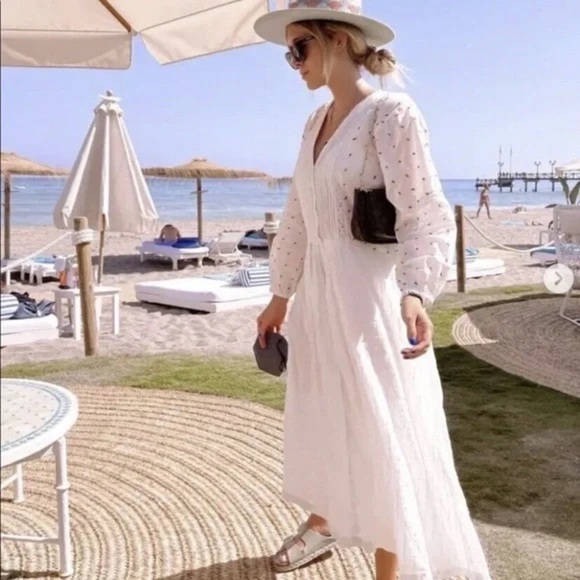 Zara Boho White Flowy Button Down Dress - Picture 1 of 13